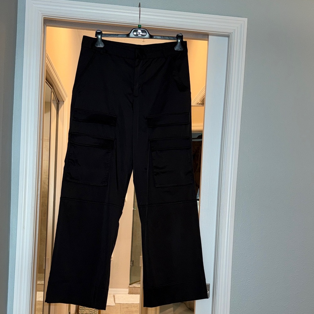 Zara Satin Black Cargo Pants- Large